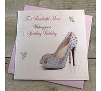 White Cotton Cards Carte Faite à la Main to a Wonderful Mam Wishing You A Sparkling Anniversaire Paillette Chaussures Carte d'anniversaire, Blanc