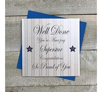 WHITE COTTON CARDS Carte Faite à la Main « Well Done You're Amazing Superstar », Blanche, PD89