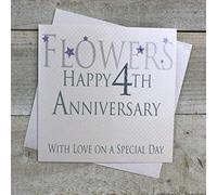 WHITE COTTON CARDS Carte Faite Main Inscription Fleurs Happy 4ème Anniversaire avec Love sur Un Jour spécial