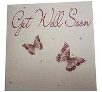 WHITE COTTON CARDS Carte Faite Main Inscription Get Well Soon-Papillons