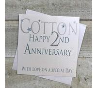 WHITE COTTON CARDS Carte Faite Main Inscription Happy 2 ND Anniversary en Coton avec Love sur Un Special Day