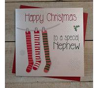 WHITE COTTON CARDS Carte Faite Main Inscription Happy Christmas to a Special Neveu en Bas Design