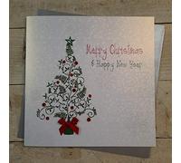 WHITE COTTON CARDS Code XFP6 Merry Christmas et Happy New Year Carte Faite Main Motif Arbre Taille L