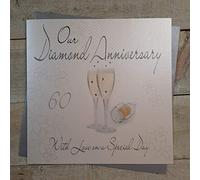 WHITE COTTON CARDS Code XLWA60R sur Notre Noces de Diamant Motif la Main, Grande Carte d'anniversaire de Mariage Motif Verres à Champagne
