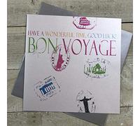 WHITE COTTON CARDS Code Xn40 Grande Bon Voyage Have A Wonderful Time, Bonne Chance. Carte décorée à la Main