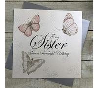 WHITE COTTON CARDS Code Xpd30 Grande Papillons, Vintage à My Sister Have A Wonderful Birthday Carte d'anniversaire Faite à la Main