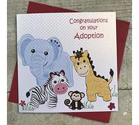 WHITE COTTON CARDS "Congratulations on Your Adoption Carte Faite à la Main, Blanc