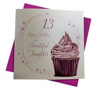 White Cotton Cards Cupcake Inscription Happy Birthday to A Beautiful Daughter 13 13e Anniversaire Faite à la Main Blanc