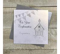 WHITE COTTON CARDS "de Votre Confirmation Congratulations Carte Faite Main, Argent