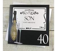 WHITE COTTON CARDS "Fils Joyeux Anniversaire 101,6 cm Carte de 40e Anniversaire Faite Main avec Motif Champagne, Blanc
