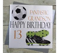 WHITE COTTON CARDS Football Fantastique Happy Birthday Grandson 13 "- 13e Carte d'anniversaire Faite à la Main