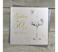 WHITE COTTON CARDS Golden Happy 50 Years Anniversary Carte Faite Main Bd150c