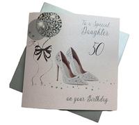 WHITE COTTON CARDS Grande Boule à facettes X50D & Chaussures, 50 to a Special Daughter on Your Birthday Carte 50e Anniversaire Faite à la Main