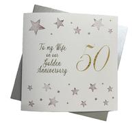 WHITE COTTON CARDS Grande Carte Big Twist Gamme Doré, to My Wife on Notre Anniversaire de Mariage d'or 127 cm Carte de 50th Anniversary Faite Main