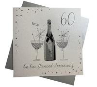 WHITE COTTON CARDS Grande Carte de 60e Anniversaire de Mariage Faite à la Main Inscription on Our Diamond Wedding Champagne & Chocolats