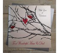 WHITE COTTON CARDS Grande Carte de Noël Faite à la Main avec Amour Wonderful Mum & Dad, (Code XEX51, Rouge-Gorge)
