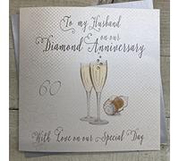 WHITE COTTON CARDS Grande Carte Diamond Anniversary Motif Coupes de Champagne Prelude Carte pour 60e Anniversaire de Mariage