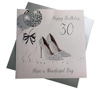 WHITE COTTON CARDS Grande Carte Faite à la Main 30 Happy Birthday Have A Wonderful Day Sac de Chaussures et Carte d'anniversaire 30 Ans, Blanc