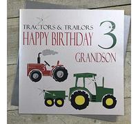 WHITE COTTON CARDS Grande Carte Tracteur, tracteurs et trailors Happy Birthday 3" Grandson Carte d'anniversaire Fait à la Main 3