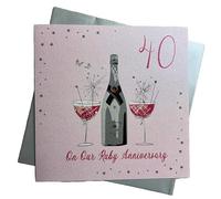 WHITE COTTON CARDS Grande de Notre Anniversaire de Mariage Motif Noces de Rubis 40e Anniversaire Faite à la Main Blanc