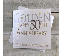 WHITE COTTON CARDS "Happy 50th Anniversary Doré avec Love on a Special Day Carte Faite à la Main