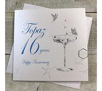 White Cotton Cards "Joyeux Anniversaire 16 Ans Topaze Anniversaire Faite à la Main Blanc