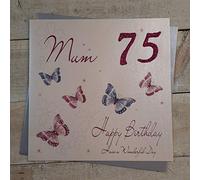 WHITE COTTON CARDS Large XLWBM75 Papillons 75 Joyeux Anniversaire, Mum» Carte d'anniversaire Faite à la Main