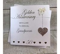 White Cotton Cards LLA50-GP Carte faite à la main pour 50ème anniversaire de mariage Motif grands-parents Golden Anniversary
