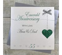 White Cotton Cards LLA55MD Carte d'anniversaire de mariage faite à la main Motif émeraude Inscription Love Lines