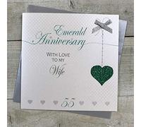 White Cotton Cards LLA55W Carte d'anniversaire de mariage faite à la main Motif émeraude