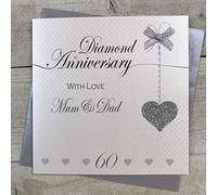 WHITE COTTON CARDS LLA60MD Carte faite à la main pour 60e anniversaire de mariage de diamants pour maman et papa - Love Lines, gris, 16 cm x 16 cm