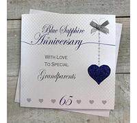 White Cotton Cards LLA65-GP Carte faite à la main pour 65ème anniversaire de mariage Motif saphir bleu