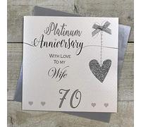 White Cotton Cards LLA70W Carte d'anniversaire de mariage en platine faite à la main Motif lignes d'amour
