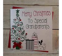 WHITE COTTON CARDS Merry Christmas to Special Grandparents Carte Faite à la Main en Forme de Sapin et Cadeaux