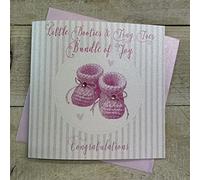 WHITE COTTON CARDS N206 Rose Chaussons Chaussons, Little & Tiny Orteils Bundle of Joy Carte de félicitations Fait Main Carte de Naissance Fille