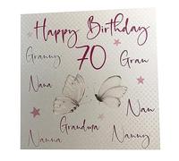 WHITE COTTON CARDS Nanna', WB 125-70 "nan, Nana, Gran, Granny, Nanny, Grandma, Happy Birthday 70-70ème Anniversaire Faite à la Main Blanc