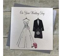 White Cotton Cards on Your Wedding Day Fait main carte écossais