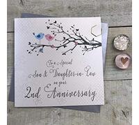 White Cotton Cards PD192-2 Carte de 2e anniversaire de mariage Motif oiseaux et branche d'arbre