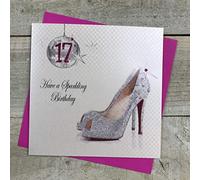 WHITE COTTON CARDS PDA17 Boule à facettes & Chaussures, Un Anniversaire Brillant 17" 17e Carte d'anniversaire Faite à la Main