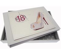 White Cotton Cards Petit album d'anniversaire 18 ans avec ballons et chaussures à paillettes