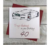 White Cotton Cards SB 22 "de Voiture Inscription en Anglais to My Amazing Husband on Your Birthday 40 cm d'anniversaire Faite Main Inscription 40th Birthday Blanc