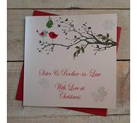 WHITE COTTON CARDS Sister & Brother-in-Law with Love, Handmade Christmas Card. (Robins in Tree, Code xx14-109)