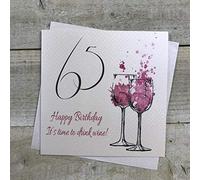White Cotton Cards Spa65 "65 Joyeux anniversaire Il est temps de boisson Vin." Fait main carte d'anniversaire 65 ans