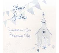 WHITE COTTON CARDS "Special Godson Congratulations sur Votre Jour de baptême Carte Faite à la Main, Bleu