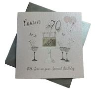 White Cotton Cards SS42-C70 Carte d'anniversaire 70 ans Motif flûtes à champagne Rose