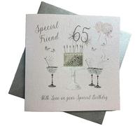 WHITE COTTON CARDS SS42-SF65 Carte d'anniversaire pour 65 ans Motif flûtes à champagne Rose