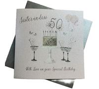 WHITE COTTON CARDS SS42-SIL50 Carte d'anniversaire 50 ans Motif flûtes à champagne Rose