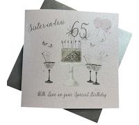 WHITE COTTON CARDS SS42-SIL65 Carte d'anniversaire 65 ans Motif flûtes à champagne Rose