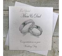 White Cotton Cards "To A Special Mum and Dad Congratulations On Your Wedding Day Fait main Blanc