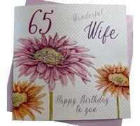WHITE COTTON CARDS WB 103-65, Fleurs Wonderful Wife Happy 65 Birthday to You Carte d'anniversaire 65 Ans Faite à la Main Blanc